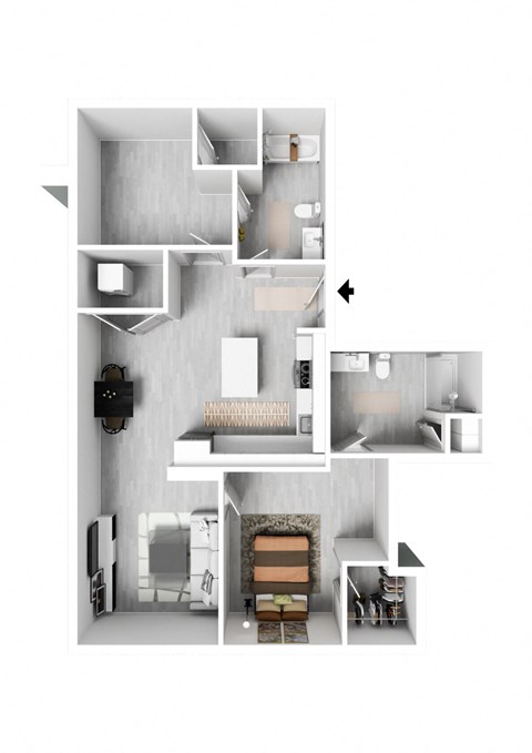 a stylized floor plan of a house with a bedroom and a living room